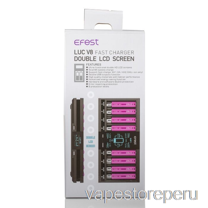 Vape Recargable Efest Luc V8 Doble Pantalla Lcd Cargador De Batería Rápido