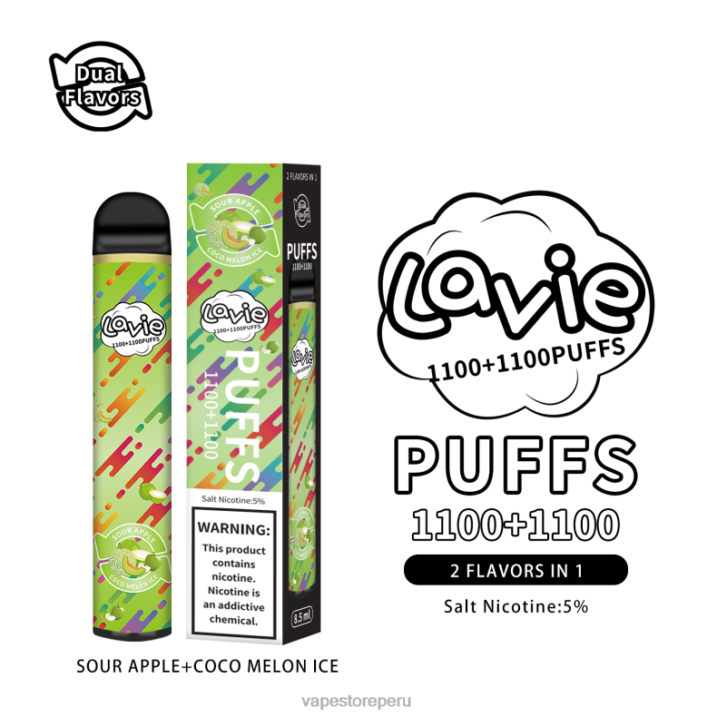 Vape Recargable - LAVIE BAR Switch 2200 bocanadas helado de manzana agria/coco y melón 6T64B297