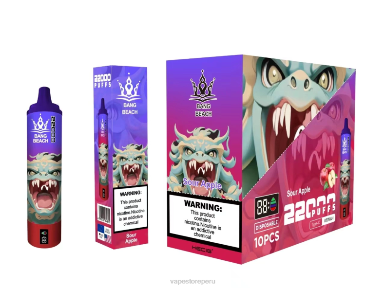 Vape Desechable - Bang Beach Pantalla inteligente de 22000 inhalaciones manzana agria FJ4V13